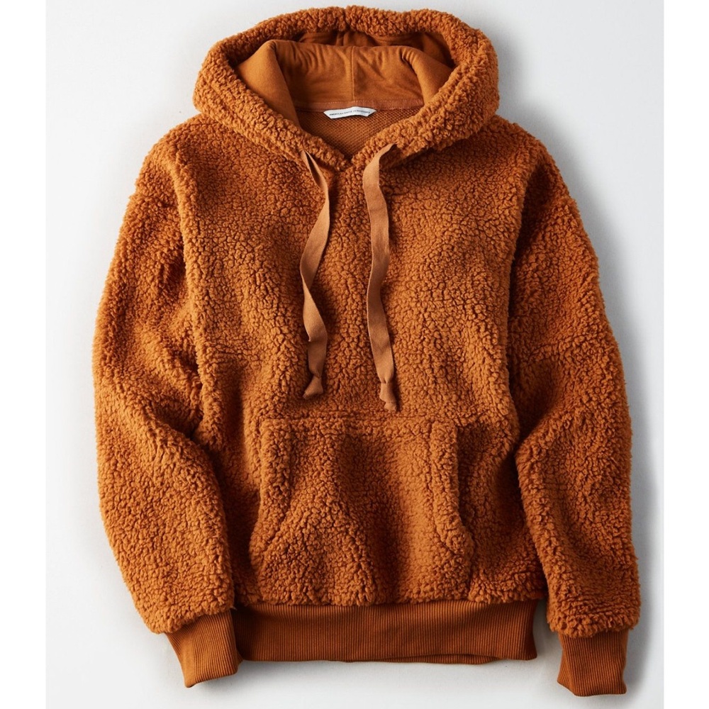 Fifth Sun Fuzzy Soft Pullover Hoodie Warm Neutral Brown XS